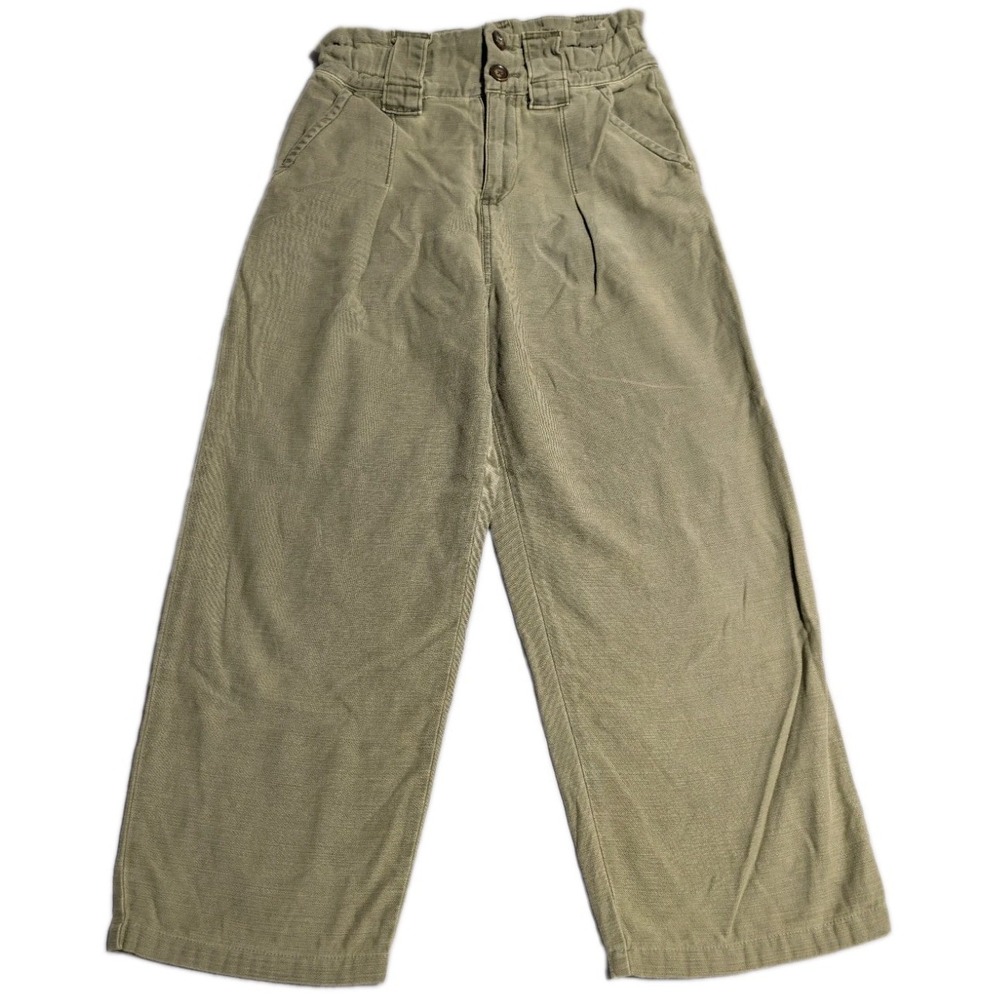 Free People Womens Paperbag Wide Leg Crop Pants Green High Rise Cotton‎ Size 2